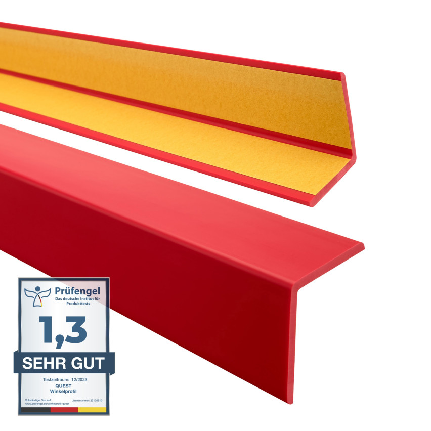 Perfil de ángulo de PVC QUEST® con protección de borde y adhesivo de  plástico, en color rojo - ¡Proteja sus esquinas y bordes!