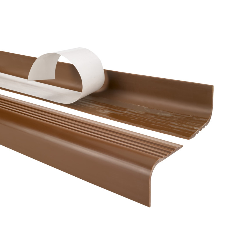 Perfil antideslizante para escaleras con adhesivo, 52x40mm, marrón