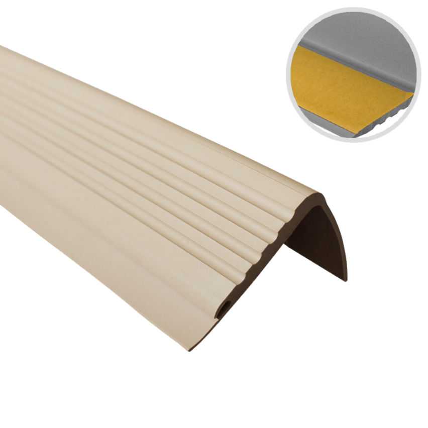 Perfil antideslizante para escaleras con adhesivo, 48x42mm, beige, 