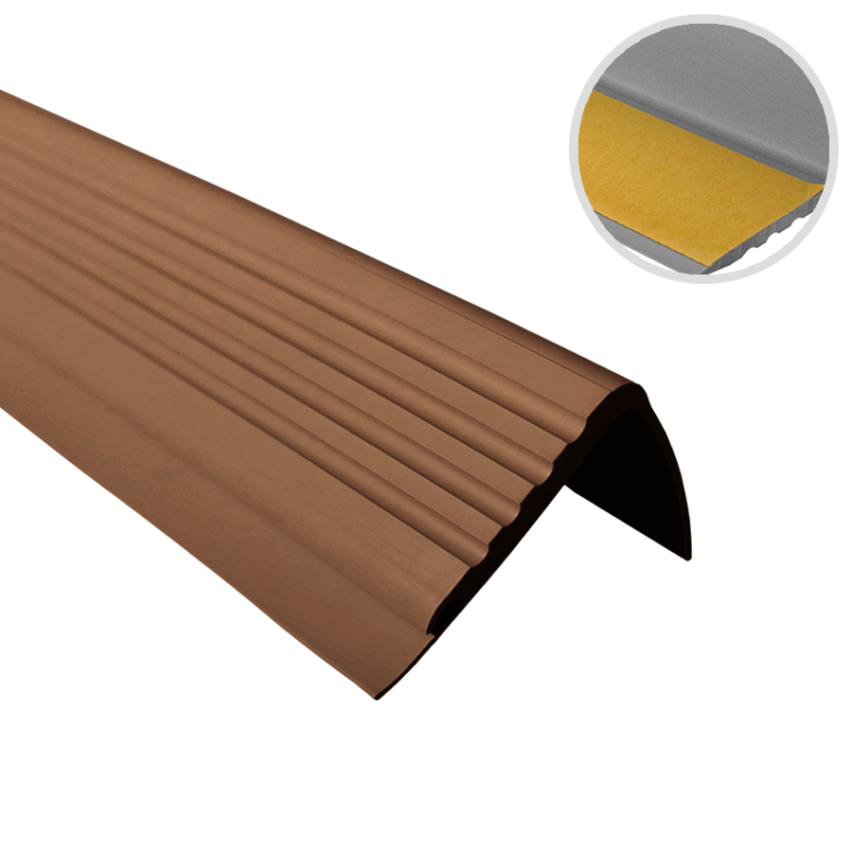 Perfil antideslizante para escaleras con adhesivo, 48x42mm, marrón, 