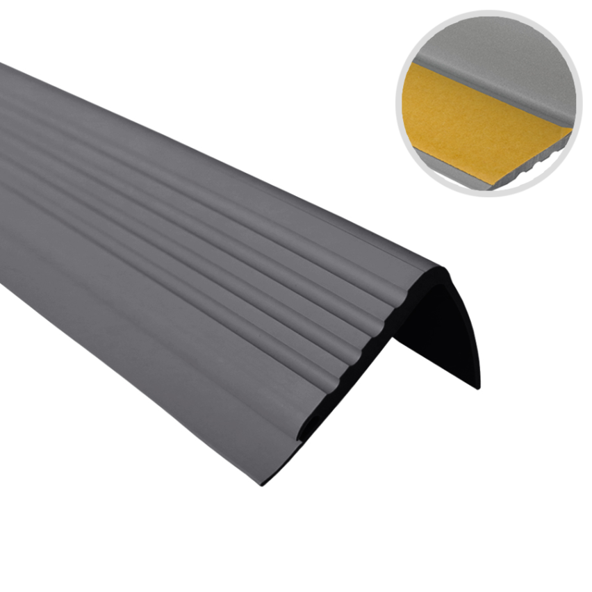 Perfil antideslizante para escaleras con adhesivo, 48x42mm, gris oscuro, 