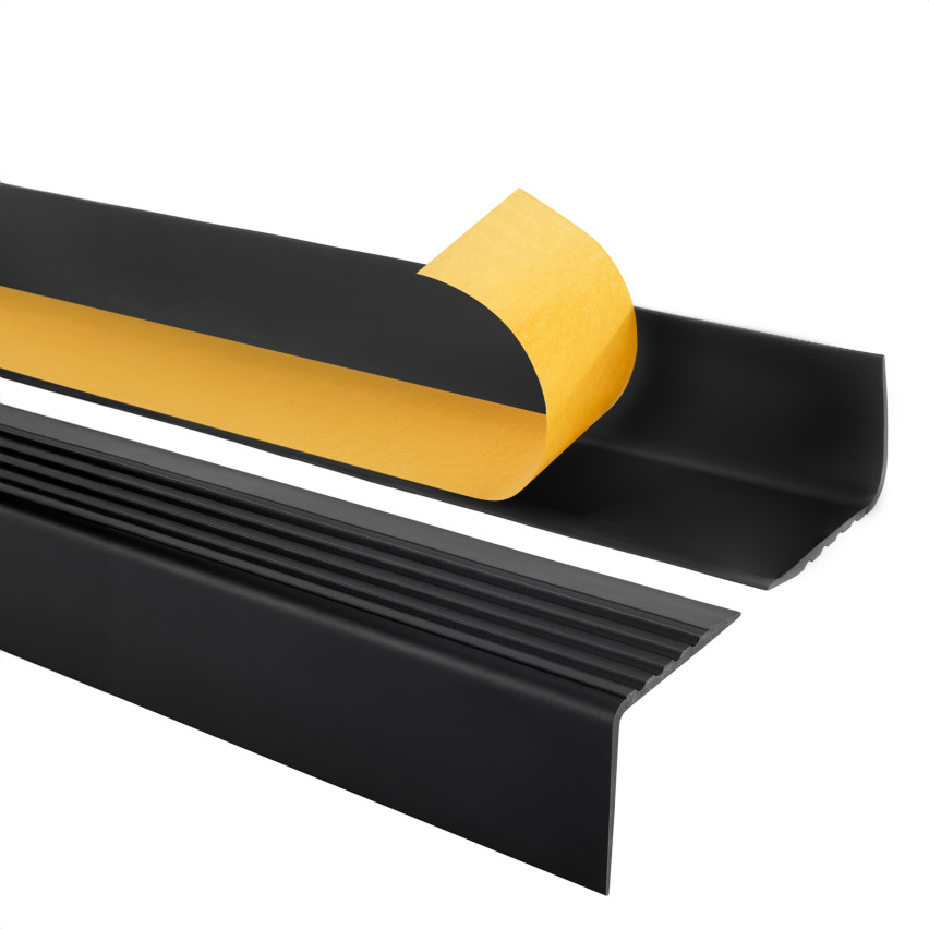 Perfil antideslizante para escaleras con adhesivo, 50x42mm, negro, 