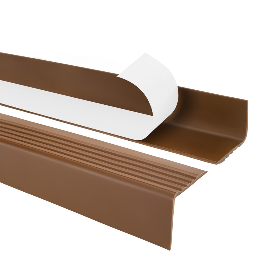 Perfil antideslizante para escaleras con adhesivo, 50x42mm, marrón, 