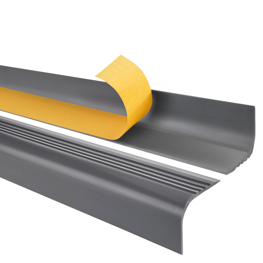 Perfil antideslizante para escaleras con adhesivo, 52x40mm, gris oscuro