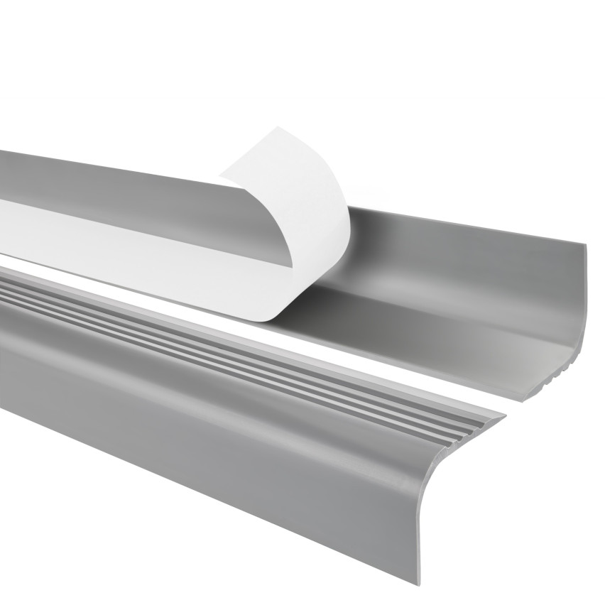 Perfil antideslizante para escaleras con adhesivo, 52x40mm, gris